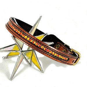 Fire Crystal & Leather Collar, 15"-18"